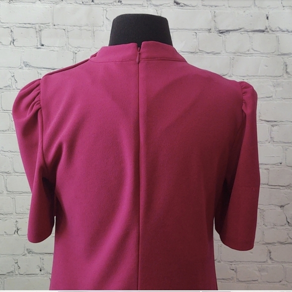 DKNY Size 8 Pink Puff Sleeve Pleated Shift Dress - Picture 4 of 11